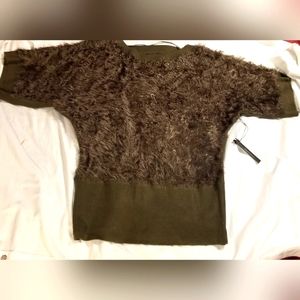 NWT GORGEOUS BCBG FUZZY FURY GROMET DETAILED PLAIN BACK SWEATER